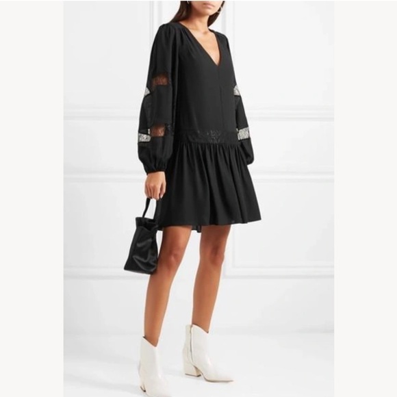 Elizabeth and James Leslie Dress Lace Trimmed Georgette Mini Dress Women's - Picture 2 of 12